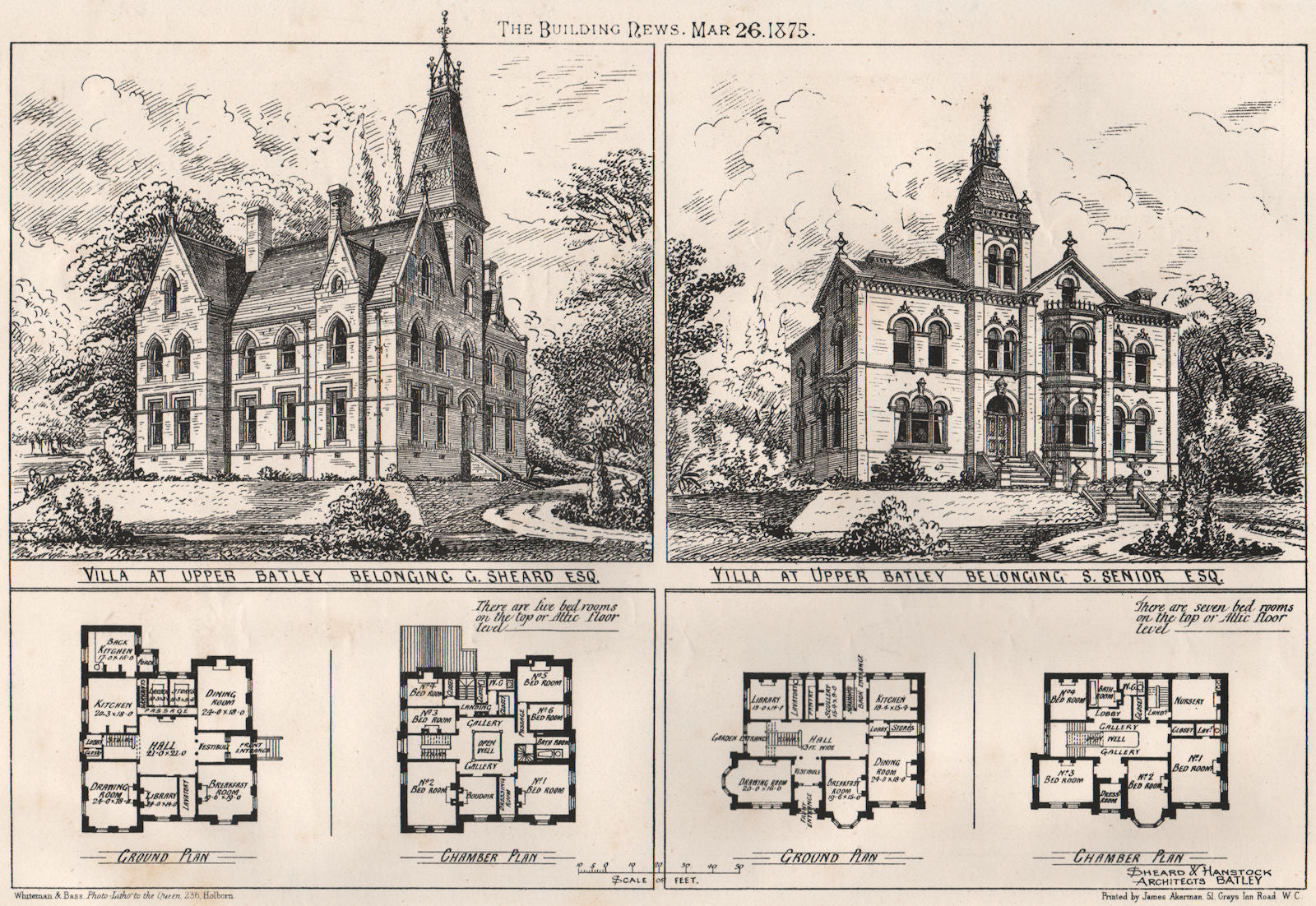 Upper Batley villas, Yorkshire (G. Sheard & S. Senior) 1875 old antique print